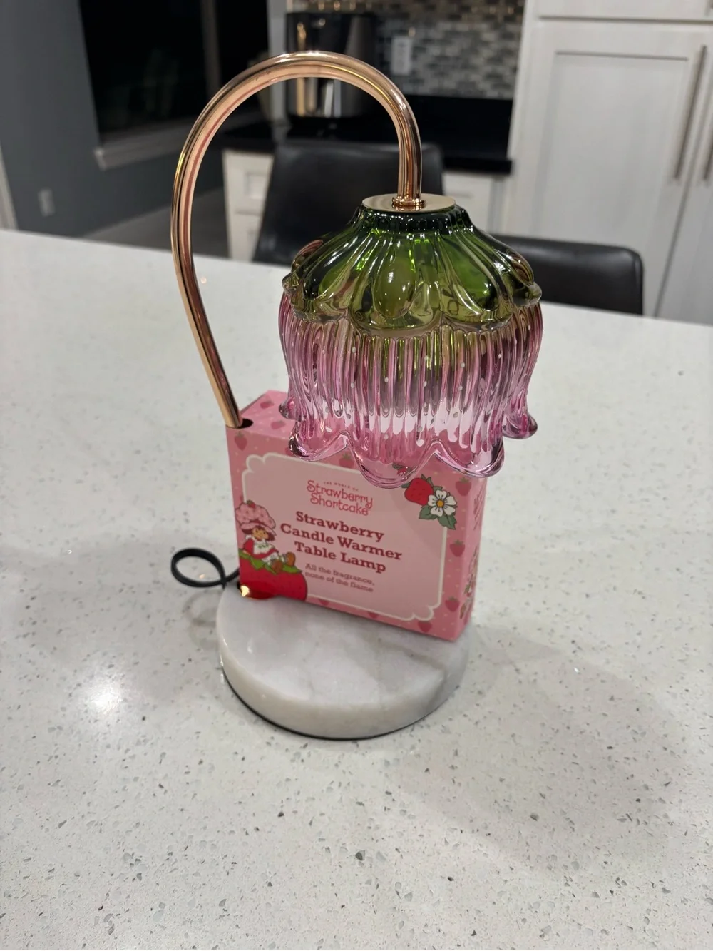 Strawberry Shortcake Pink & Green Glass Candle Warmer Table Lamp